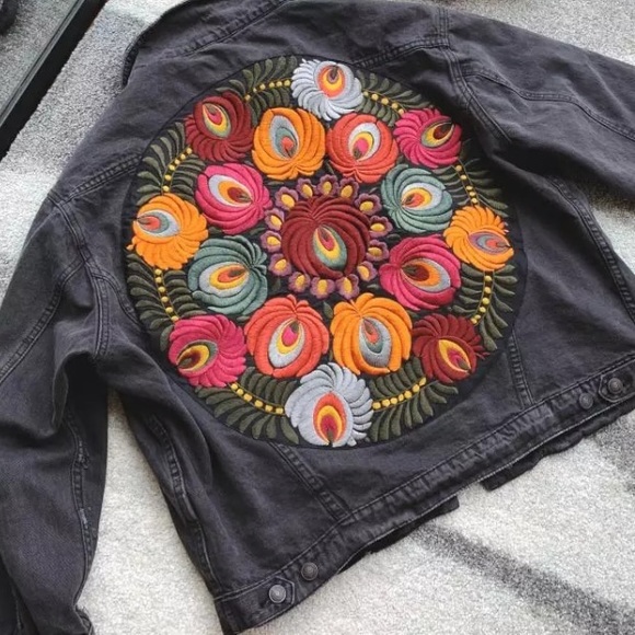 SOLD OUT Embroidered Distressed Oversized Denim Jacket - Picture 4 of 8